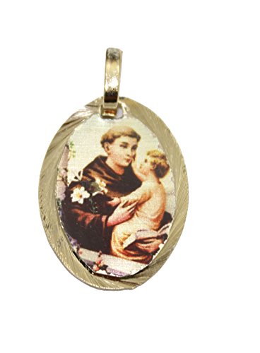 San Antonio de Padua - Medalla chapada en oro de 14 quilates con cadena de 45 cm - Colgante de medalla de San Antonio de Padua