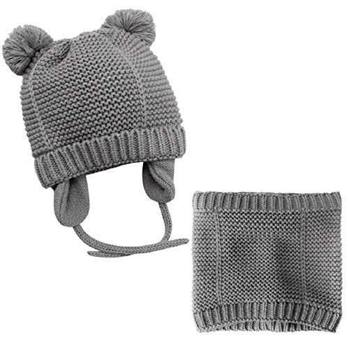 Tuopuda - Gorro de punto para bebé, bufanda y gorro de punto para bebé, gorro de punto para bebé, bufanda, gorro de punto grueso, suave y cálido para otoño e invierno gris S