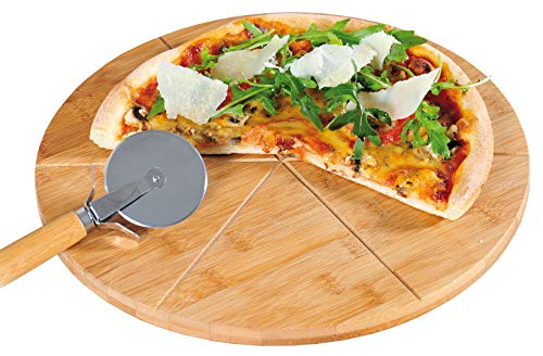 Kesper 58462 - Tabla y Cortador de Pizza (Madera de bambú, diámetro: 32 cm, Grosor: 1,5 cm)