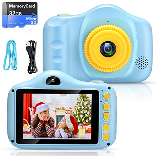 Cámara para Niños Infantil Cámara de Fotos Digital Cámara Juguete para Niños 3.5 Pulgadas 12MP 1080P HD Selfie Video Cámara Regalos Ideales para Niños Niñas de 3-10 Años con Tarjeta TF 32 GB (azul)