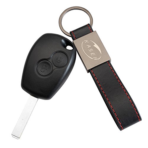 Carcasa Funda Llave Remoto Mando 2 Botones para Renault Clio Modus Twingo Kangoo con Llavero de Cuero KASER Carcasa Funda Llave Remoto Mando 2 Botones para Renault Clio Modus Twingo Kangoo con Llavero de Cuero KASER