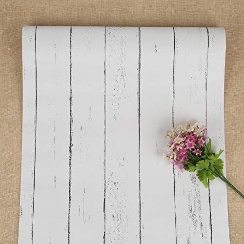 Papel Pintado Blanco Papel Pintado Autoadhesivo de Madera Papel Pintado a Rayas de Madera Papel Tapiz Raya Pelar y Pegar Papel de Contacto Papel Pintado Removible Para Cocina Sala Gabinete 45 * 500cm