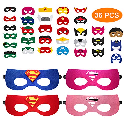 Pitaya Máscaras de Superhéroe, Juguetes para Niños y Niñas , Máscaras para Niños, Kit de Valor de Cosplay de diseño de Fiesta de cumpleaños de Navidad-36Piezas