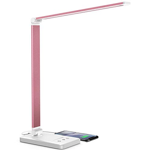 Lámpara Escritorio LED, Jirvyuk Lámparas de Mesa USB Recargable con 5 Modos,10 Niveles de Brillo,Temporizador de 30/60min, Para Leer,Estudiar, Cuidado de ojos (Rosa)