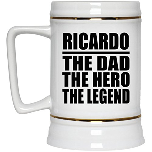 Ricardo The Dad The Hero The Legend - Beer Stein Jarra de Cerveza, de Cerámica - Regalo para Cumpleaños, Aniversario, Día de Navidad o Día de Acción de Gracias