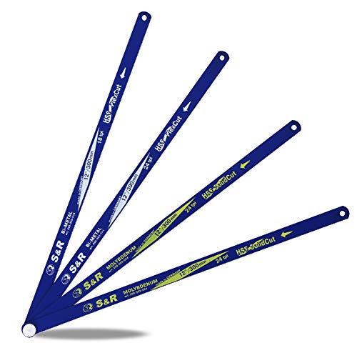 S&R Hojas de sierra de arco S& 300 mm 4 piezas: 2 hojas de molibdeno cromado + 2 hojas bimetálicas MADE IN GERMANY S&R Hojas de sierra de arco S& 300 mm 4 piezas: 2 hojas de molibdeno cromado + 2 hojas bimetálicas MADE IN GERMANY
