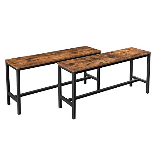 VASAGLE ALINRU Bancos de Mesa, Juego de 2, Bancos Interiores Estilo Industrial, 108 x 32,5 x 50 cm, Estructura Metálica Duradera, para Cocina, Comedor, Sala de Estar, Marrón Rústico KTB33X