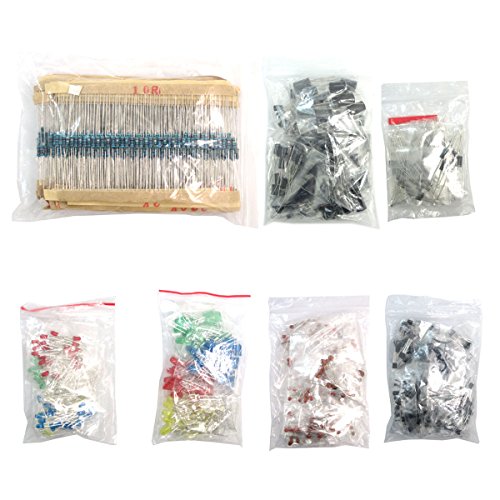 DollaTek Componentes electrónicos (Total 1390 PCS) - Diodos LED, 30 resistencias de valores, Condensador electrolítico, Condensadores de cerámica, Diodos, Transistor DollaTek Componentes electrónicos (Total 1390 PCS) - Diodos LED, 30 resistencias de valores, Condensador electrolítico, Condensadores de cerámica, Diodos, Transistor
