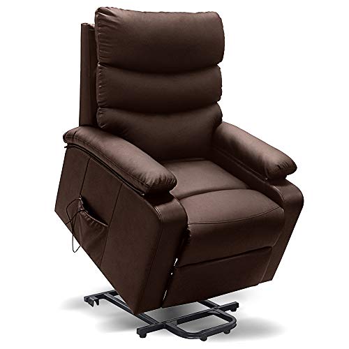 gridinlux. Sillón Relax Extra Acolchado Levanta Personas WENGUÉ Marrón. Elevación Automática con Mando, Reclinable, Masaje y Calor Lumbar. 8 Motores, 4 Zonas de Masaje, 5 Modos, Fácil de Limpiar