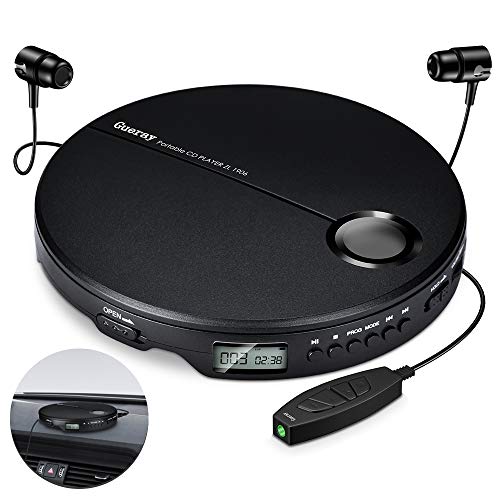 Gueray Reproductor de CD Portátil con Auricular Reproductor CD con Control en Línea para Auriculares de 3,5 mm Pantalla LCD Walkman