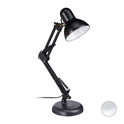Relaxdays Flexo, Lámpara de escritorio, Brazo articulado, Luz de lectura, E27, Metal, Negro, 50 x 27 x 15 cm Relaxdays Flexo, Lámpara de escritorio, Brazo articulado, Luz de lectura, E27, Metal, Negro, 50 x 27 x 15 cm