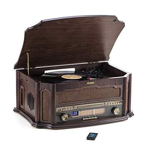 Tocadiscos de 7 en 1 SHUMAN - Reproductor de Giradiscos , FM Radio, Inalámbrico,Reproductor de CD,Cassette,Grabación USB,Altavoz Incorporado,Salida RCA,con Control Remoto-Marrón Oscuro (MC268BT) Tocadiscos de 7 en 1 SHUMAN - Reproductor de Giradiscos , FM Radio, Inalámbrico,Reproductor de CD,Cassette,Grabación USB,Altavoz Incorporado,Salida RCA,con Control Remoto-Marrón Oscuro (MC268BT)