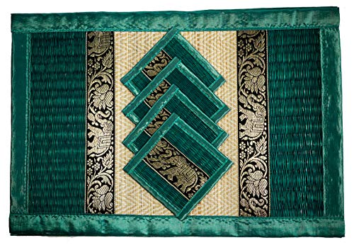 CCCollections Manteles Individuales y pasavasos 4 Unidades 2 tamaños Trenzado de caña Hecho a Mano y Exquisito Ribete Artesanal de Seda ecológica. (Grande Aguamarina) CCCollections Manteles Individuales y pasavasos 4 Unidades 2 tamaños Trenzado de caña Hecho a Mano y Exquisito Ribete Artesanal de Seda ecológica. (Grande Aguamarina)