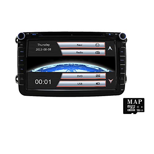 Stereo Home Autoradio 2 Din Car Stereo Satellite Navegador GPS de 8 pulgadas para VW Estéreo para Automóvil con Reproductor de CD/DVD, GPS USB SD FM AM RDS Bluetooth SWC Wince 6.0 (con Mapa de 8GB)