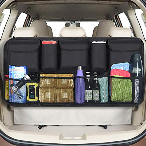 URAQT Organizador Maletero Coche, Bolsas para Maletero del Coche de Malla para Coche con 9 Bolsillos, Correa Ajustable y 3 Cinta de Fijación, Adecuado para SUV, MVP URAQT Organizador Maletero Coche, Bolsas para Maletero del Coche de Malla para Coche con 9 Bolsillos, Correa Ajustable y 3 Cinta de Fijación, Adecuado para SUV, MVP