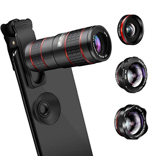 AFAITH Lente de Cámara para Teléfono, 5 en 1 Lentes para Moviles Kit, Teleobjetivo para Movil 12X ,Lente Ojo de Pez de 180° , 0.36X Gran Angular, 2 Lente Macro 15X para iPhone / Android Smartphone AFAITH Lente de Cámara para Teléfono, 5 en 1 Lentes para Moviles Kit, Teleobjetivo para Movil 12X ,Lente Ojo de Pez de 180° , 0.36X Gran Angular, 2 Lente Macro 15X para iPhone / Android Smartphone