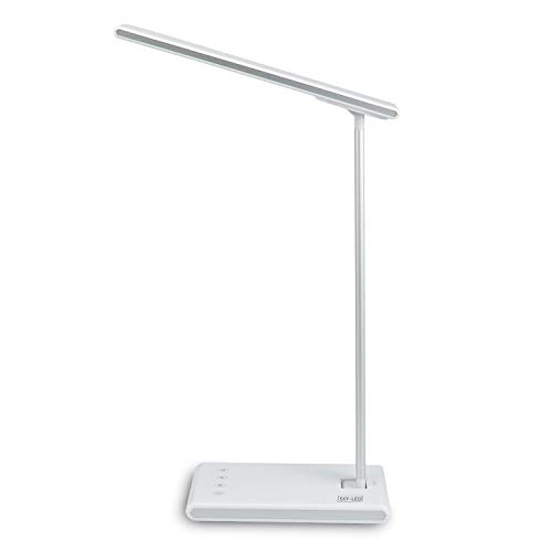 Lámpara de escritorio LED, lámpara de mesa de cuidado de ojos, lámpara de noche regulable con puerto de carga USB, 3 modos de color x 5 niveles, control táctil, para el hogar [Clase energética A++]