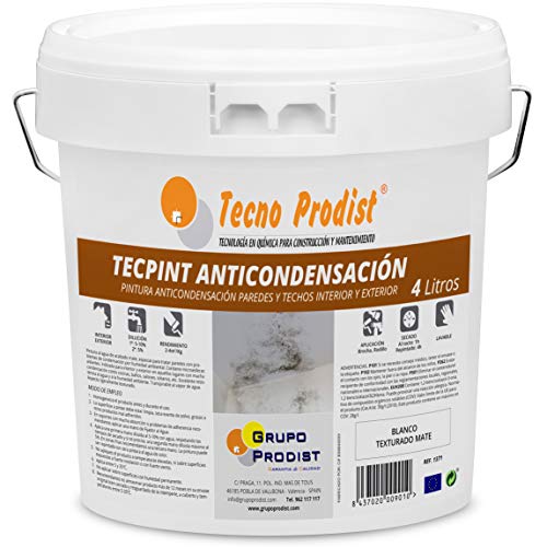 TECPINT ANTICONDENSACIÓN de Tecno Prodist - (4 Litros) - Pintura Anti-condensación y Anti-moho al Agua para Interior y Exterior - Paredes y Techos -gran cubrición - Fácil Aplicación - (BLANCO)