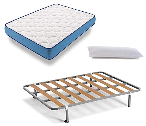 HOGAR24 Cama Completa - Colchón Viscoelástico Viscorelax Reversible + Somier Basic + 4 Patas, Regalo Almohada Fibersoft, 90x190cm HOGAR24 Cama Completa - Colchón Viscoelástico Viscorelax Reversible + Somier Basic + 4 Patas, Regalo Almohada Fibersoft, 90x190cm