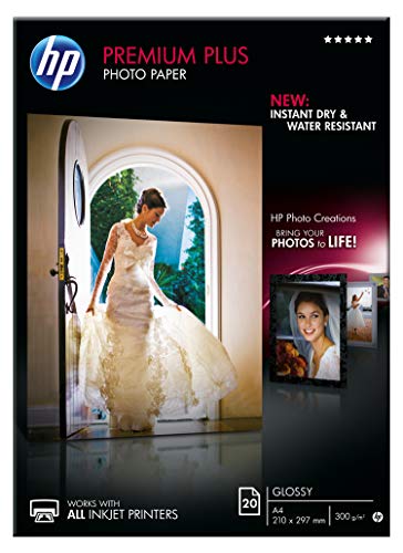 HP Premium Plus CR672A- Papel fotográfico satinado (20 hojas, A4)