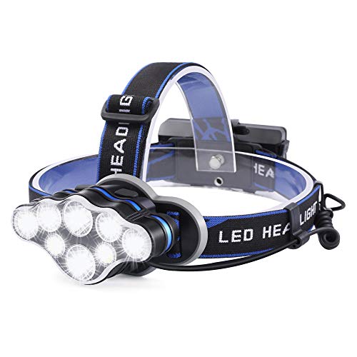 Linterna Frontal Led Recargable, 18000 Lúmenes Linterna Cabeza con 8 Modos y Luz Roja de Advertencia, Linterna de Cabeza para Camping, Bicicleta, Pesca, Casco