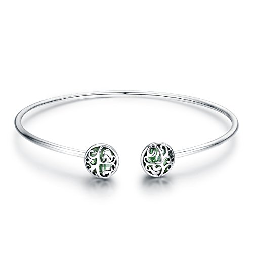 Pulsera de plata de ley 925, con diseño de árbol de la vida y cristal verde, circonita cúbica, para mujer