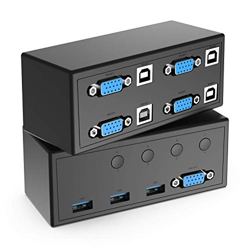 Selector de conmutador KVM, conmutador de conmutador VGA USB 4 IN 1 OUT 1080P para compartir 4PC 1 video y 3 dispositivos USB, controlar dispositivos múltiples con un monitor
