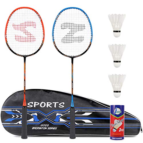Fostoy Juego de Raquetas de Bádminton, Paquete de 2 Raquetas de Bádminton con 3 Volantes y Bolsa de Transporte y 2 Sobregrips, Raqueta de Bádminton de Fibra de Carbono Ligera para Juegos de Deportes Fostoy Juego de Raquetas de Bádminton, Paquete de 2 Raquetas de Bádminton con 3 Volantes y Bolsa de Transporte y 2 Sobregrips, Raqueta de Bádminton de Fibra de Carbono Ligera para Juegos de Deportes