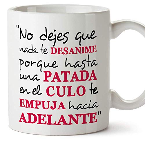 MUGFFINS Taza Original con Mensaje Gracioso - No Dejes Que Nada te desanime - cerámica 350 ml - Tazas con Frases motivacionales en Tono irónico, Reg