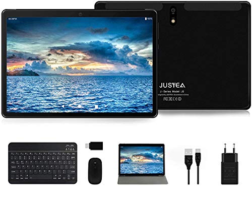 Tablet 10 Pulgadas Android 10.0 Tableta Ultra-Portátiles - RAM 4GB | 64GB Expandible (Certificación Google gsm) -JUSYEA - Batería de 8000mAh - WiFi —Ratón | Teclado y Otros (Negro)