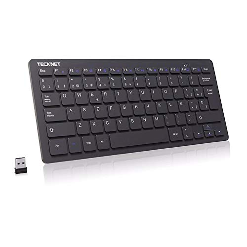 TECKNET Mini Teclado Inalámbrico 2.4G Ultra Delgado, Teclado Portátil de Ordenador con Receptor Nano Teclado Suave y Ergonómico para PC, Android Smart TV, Laptops (Español,con la Ñ)