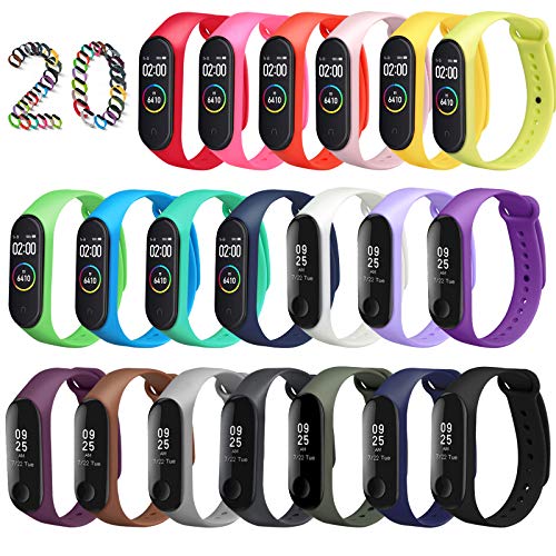 ivoler Correas para Xiaomi Mi Band 4 / Mi Band 3, [20 Piezas] Pulsera de Correas de Repuesto para Xiaomi Mi Band 4/3 Correa de Repuesto Suave, Transpirable, Resistente al Sudor - 20 Colores