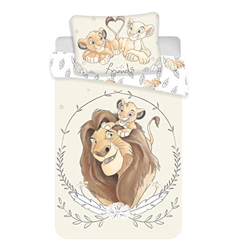 Disney Rey el León Simba Mufasa - Juego de funda nórdica y funda de almohada (100% algodón, 100 x 135 cm)