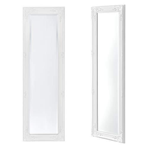 [en.casa] Espejo de Pared Cuerpo Entero Livorno 132 x 42 x 3,5 cm Marco de Madera de Eucalipto Decoración de Salón Recibidor Dormitorio Blanco