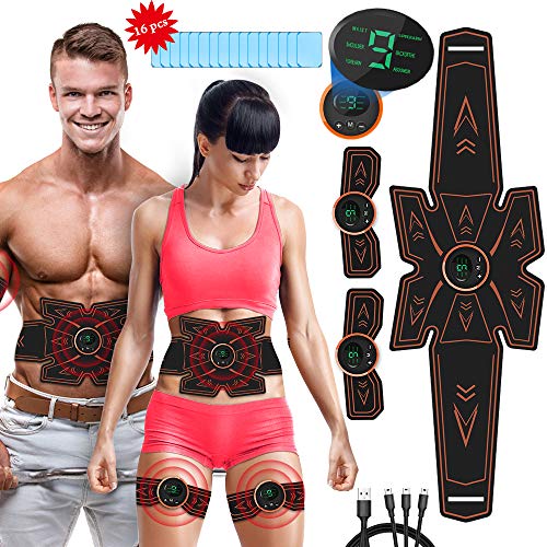 iThrough Electroestimulador Muscular Abdominales, EMS Estimulador Muscular Abdominales Cinturón, ABS Estimulador Muscular USB Recargable para Bdomen/Brazo/Piernas/Glúteos,Almohadillas de Gel 16pcs iThrough Electroestimulador Muscular Abdominales, EMS Estimulador Muscular Abdominales Cinturón, ABS Estimulador Muscular USB Recargable para Bdomen/Brazo/Piernas/Glúteos,Almohadillas de Gel 16pcs