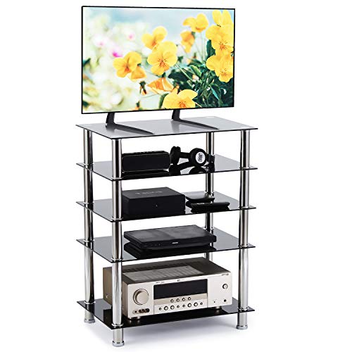 RFIVER Mueble HiFi Mesa TV Cristal con 5 Estante para Equipos de Medios Audio Video HF1002