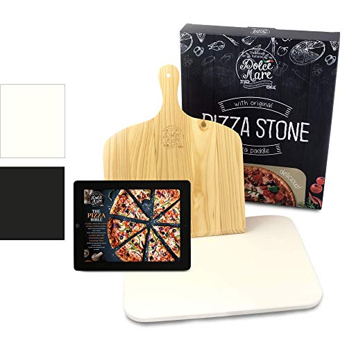 Dolce Mare® Pizza Stone - Piedra para Pizza de Cordierita Horno y la Parrilla - Ladrillo para Pizza crujiente como en el Caso de la Pizza Italiana - Incluye Deslizador para (Beige)