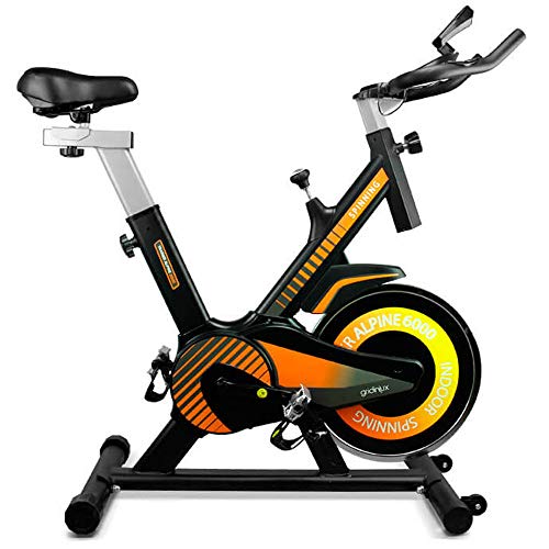 gridinlux. Trainer Alpine 6000. Bicicleta Spinning Pro Indoor. Volante de Inercia 10 kg, Nivel Avanzado, Sistema de Absorción de Impactos, Pantalla LCD, Fitness