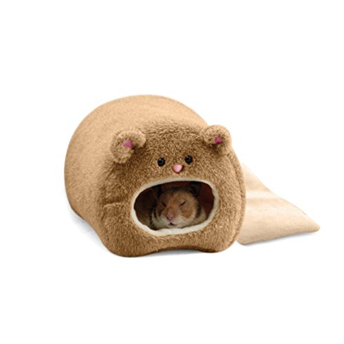 Pixnor Caseta para ratones, hámster, jaula de invierno, cálida, Hamaca, con diseño de simpático oso, casa con cama