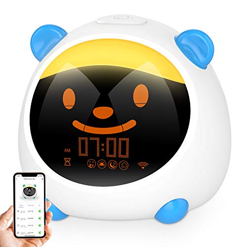 Reloj Despertador Digital, Despertador Infantil niña para Alarmas Dobles, Relojes Infantiles Luz de Noche con 4 Modos, 7 Luces de Colores Ajustables, 10 Sonidos, Función Snooze，APP/Sonida Control