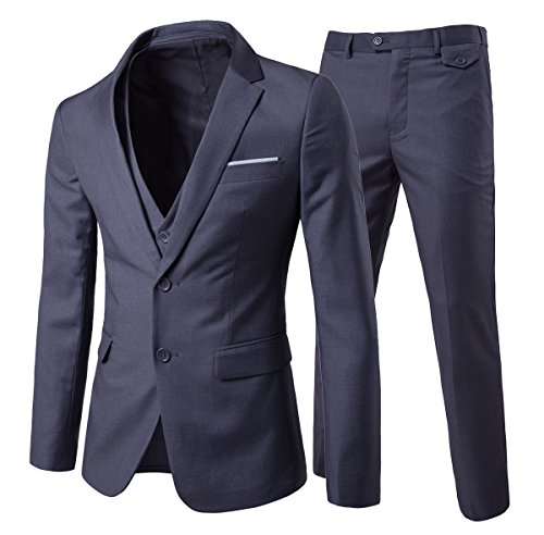 Traje de 3 piezas con chaqueta, chaleco y pantalones, hombre, de cuadros, ajuste moderno gris gris oscuro 3XL