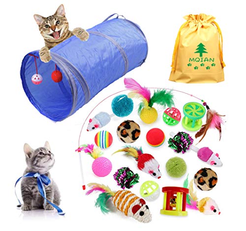 MQIAN 21PCS Juguetes para Paquete de Variedad para Gatitos, Set di Juguetes para Gatos Interactivo Ratón,Juguetes para Gatos con Plumas túnel