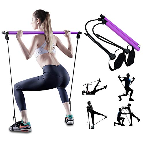 PLEASION Ajustable Barra de Pilates con Bandas de Resistencia, Maquinas de Gimnasio para Casa Pilates Portátile, Kit Fitness y Bucle para el Pie Hacer Ejercicios en Casa, Yoga, Tramo Formación PLEASION Ajustable Barra de Pilates con Bandas de Resistencia, Maquinas de Gimnasio para Casa Pilates Portátile, Kit Fitness y Bucle para el Pie Hacer Ejercicios en Casa, Yoga, Tramo Formación
