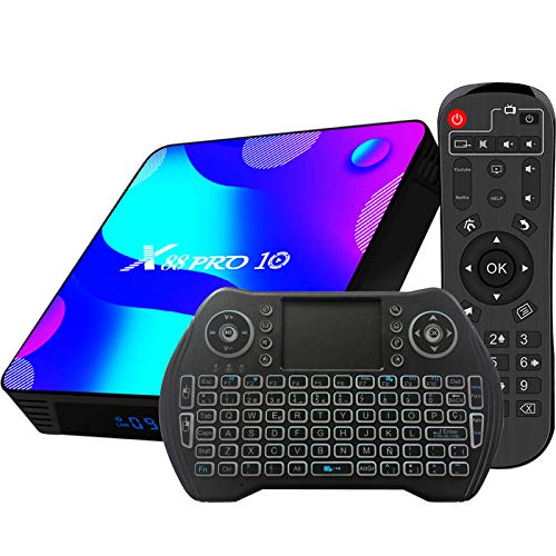 Android TV Box 10, 4GB RAM 32GB ROM Android 10 Compatible con 4K 3D, RK3318 Dual-WiFi 2.4g / 5g Smart TV Box con Mini Teclado