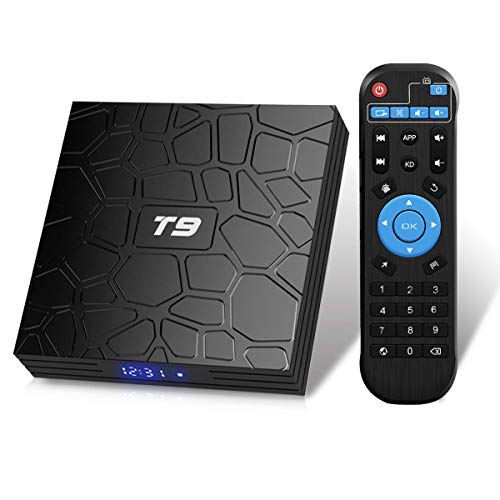 Android TV Box 9.0,2019 T9 Android Box 4GB RAM 32GB ROM RK3318 Quad Core/2.4GHz/5.0Ghz wifi/64 bits / BT4.0 / H.265 / 3D UHD 4K Smart TV Box