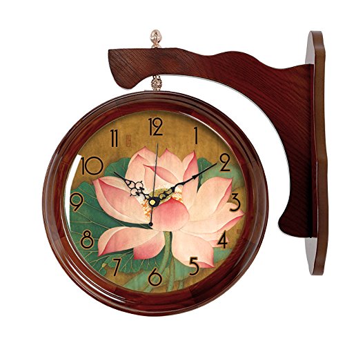 GZLIUXM Reloj De Pared De Doble Cara Sala De Estar De Estilo Chino Relojes De Dos Caras De Madera Maciza Creativa Lotus Garden Europeo Reloj De Cuarzo Silencioso Moderno Lotus Water Lotus Modelo 20 Pu