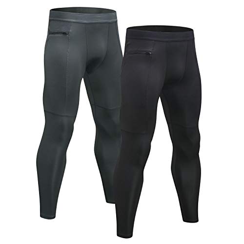 Niksa Mallas Hombre Deporte Leggings Deporte Pantalón Largo de Compresión Negro Gris 2X