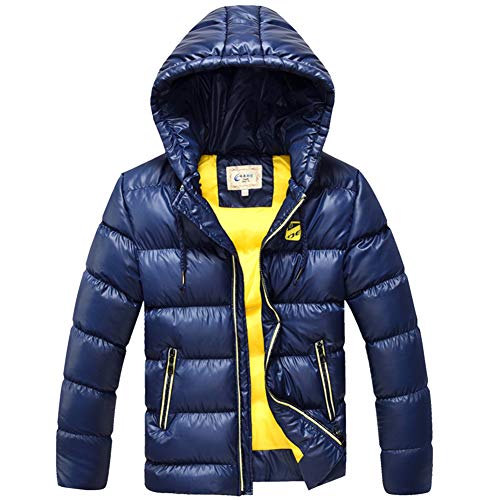 SXSHUN Niños Chaqueta de Nieve para Invierno Boys' Snow Jacket Abrigo Acolchado con Capucha para Chicos, Azul Oscuro, 12-14 años (Etiqueta: 160cm)