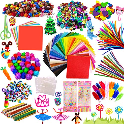 AYUQI Kit Manualidades niños, Pipe Cleaners Crafts Set, Juego de Manualidades, Limpiadores de Pipa Chenilla y Pompoms con Wiggle Eyes y Craft Sticks, Juego Creativo Regalo para Craft DIY Art Supplies