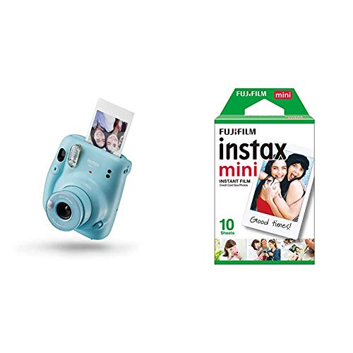 Instax Mini 11 - Cámara instantánea, Sky Blue + Fujifilm Instax Mini Brillo Película fotográfica instantánea (10 Hojas)